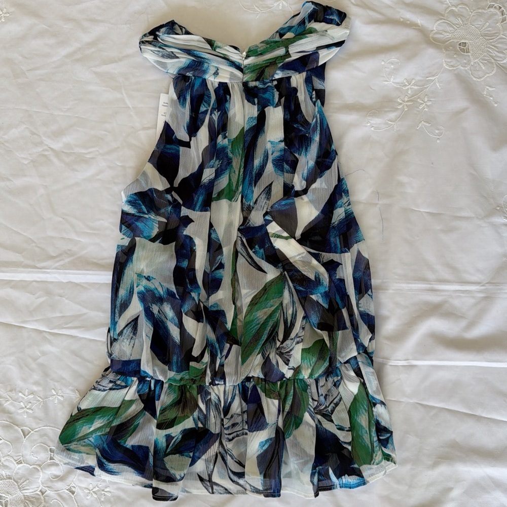 Coquette Boho Cottage core Nature White House Black Market blue & green Halter - Picture 2 of 6
